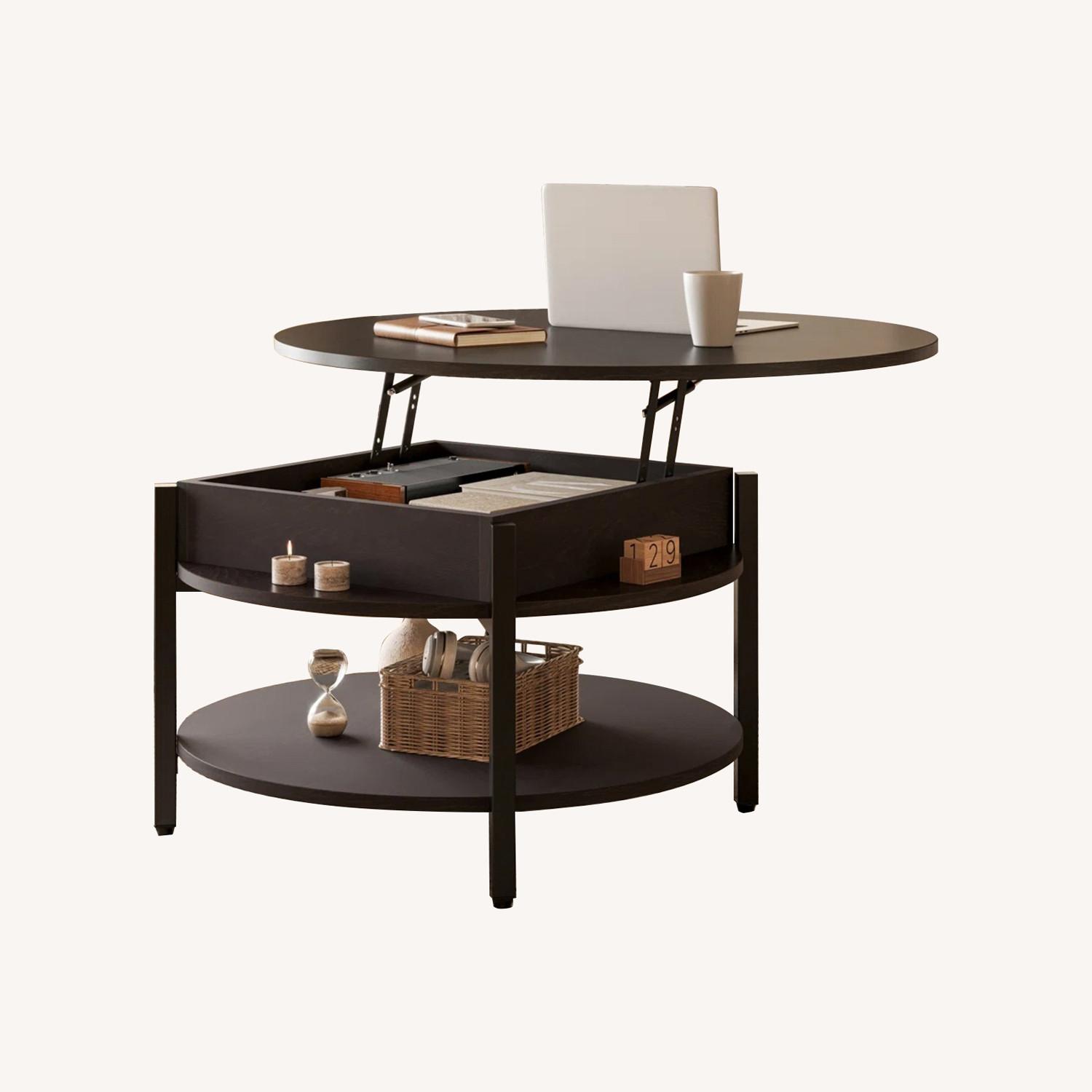 Round Coffee Table W Lift Top Storage- Like New! - image-0