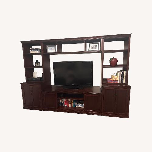 Used Pottery Barn Logan Dark Brown Wood Media Storage for sale on AptDeco