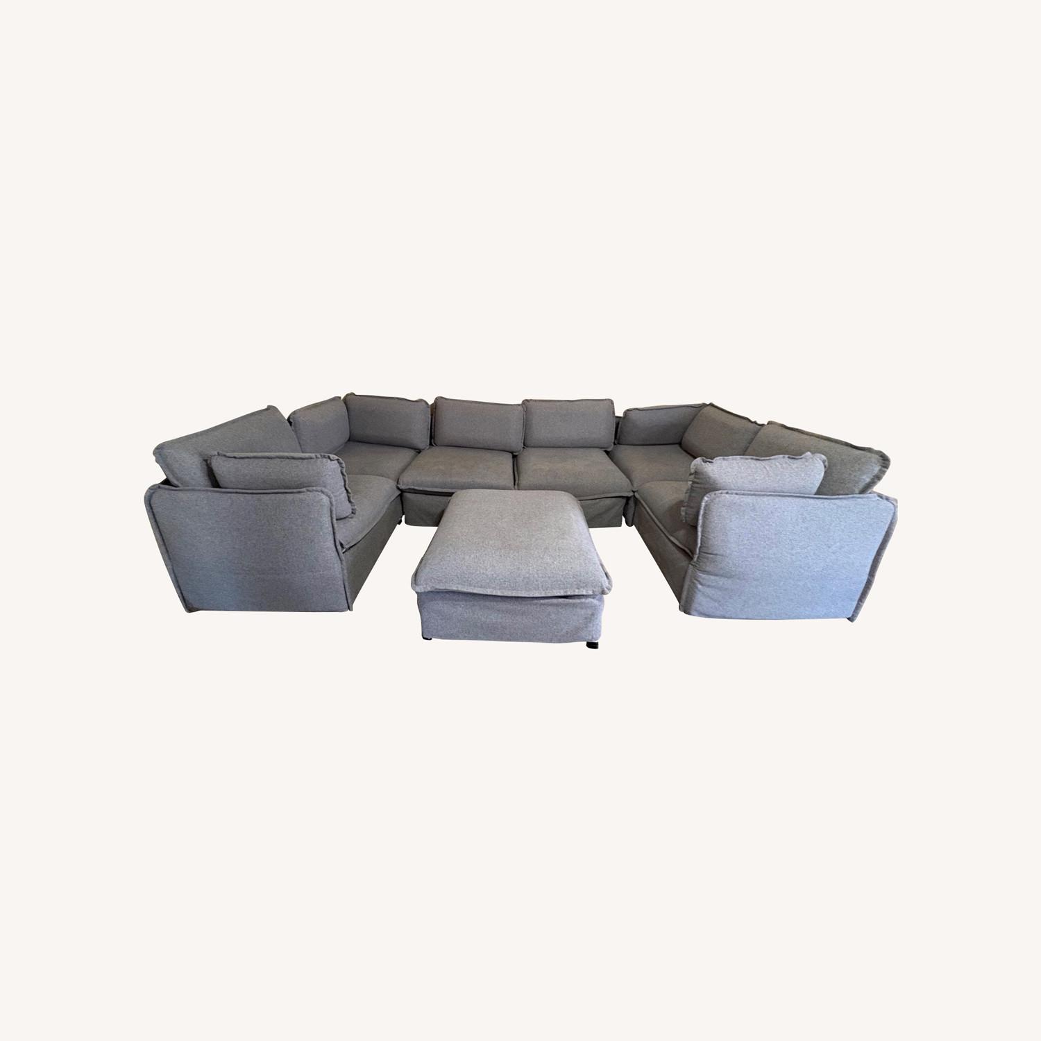 Modular Washable 6-seater U-sectional + Ottoman - image-0