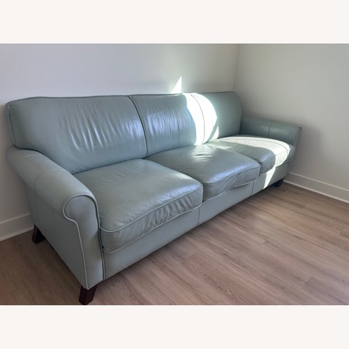 Used Living Spaces Westcott Blue Leather 2 Seater Sofa for sale on AptDeco