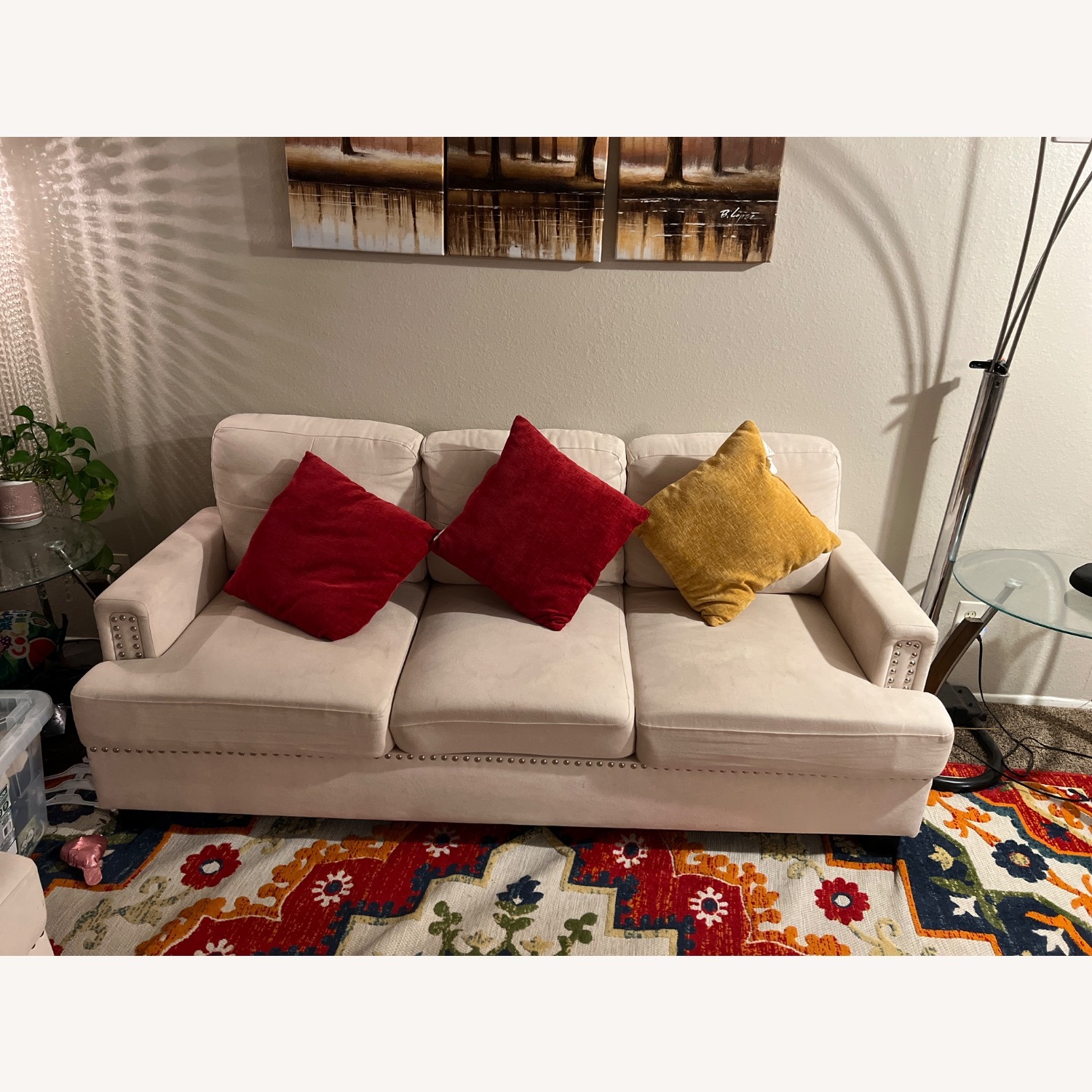 Wade Logan White Fabric 3+ Seater Sofa - image-1