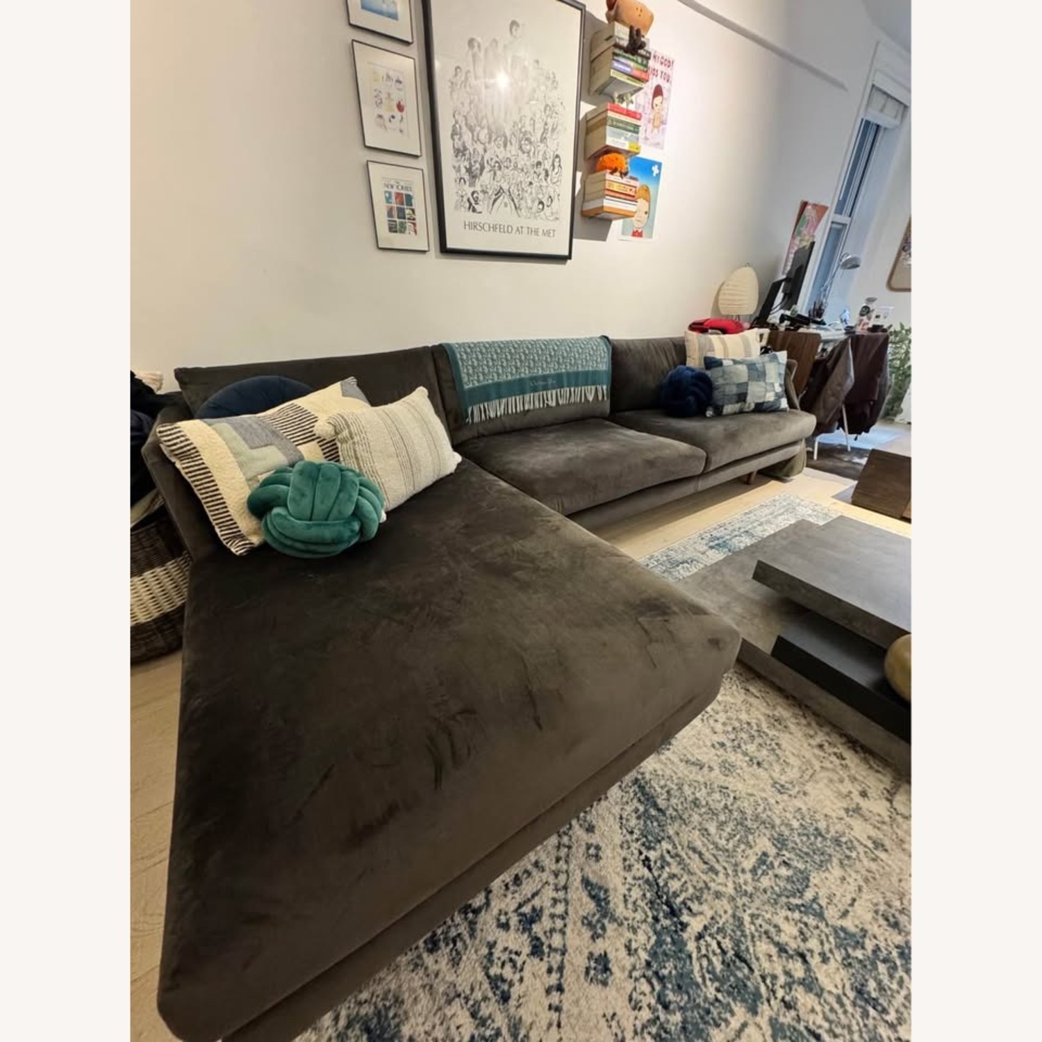 Miller 2 - Dark Grey Velvet Piece Sectional - image-1