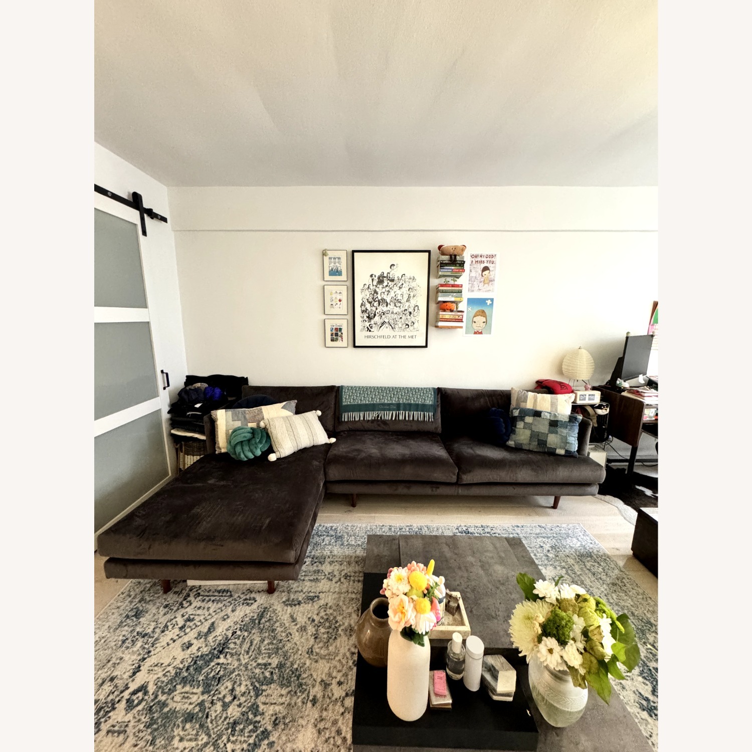 Miller 2 - Dark Grey Velvet Piece Sectional - image-3