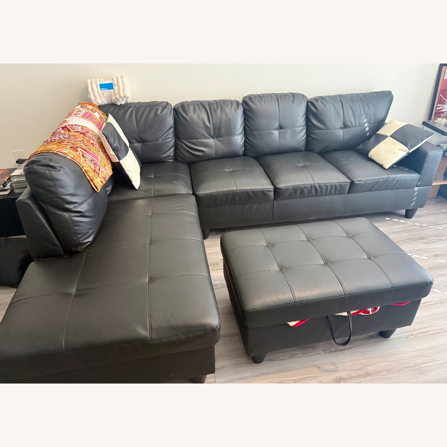 Black Faux Leather 3+ Seater Sofa - image-2
