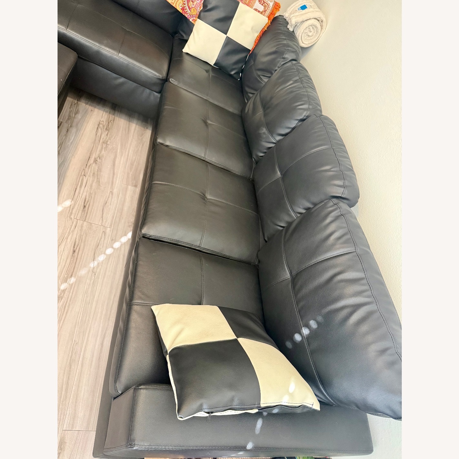 Black Faux Leather 3+ Seater Sofa - image-1