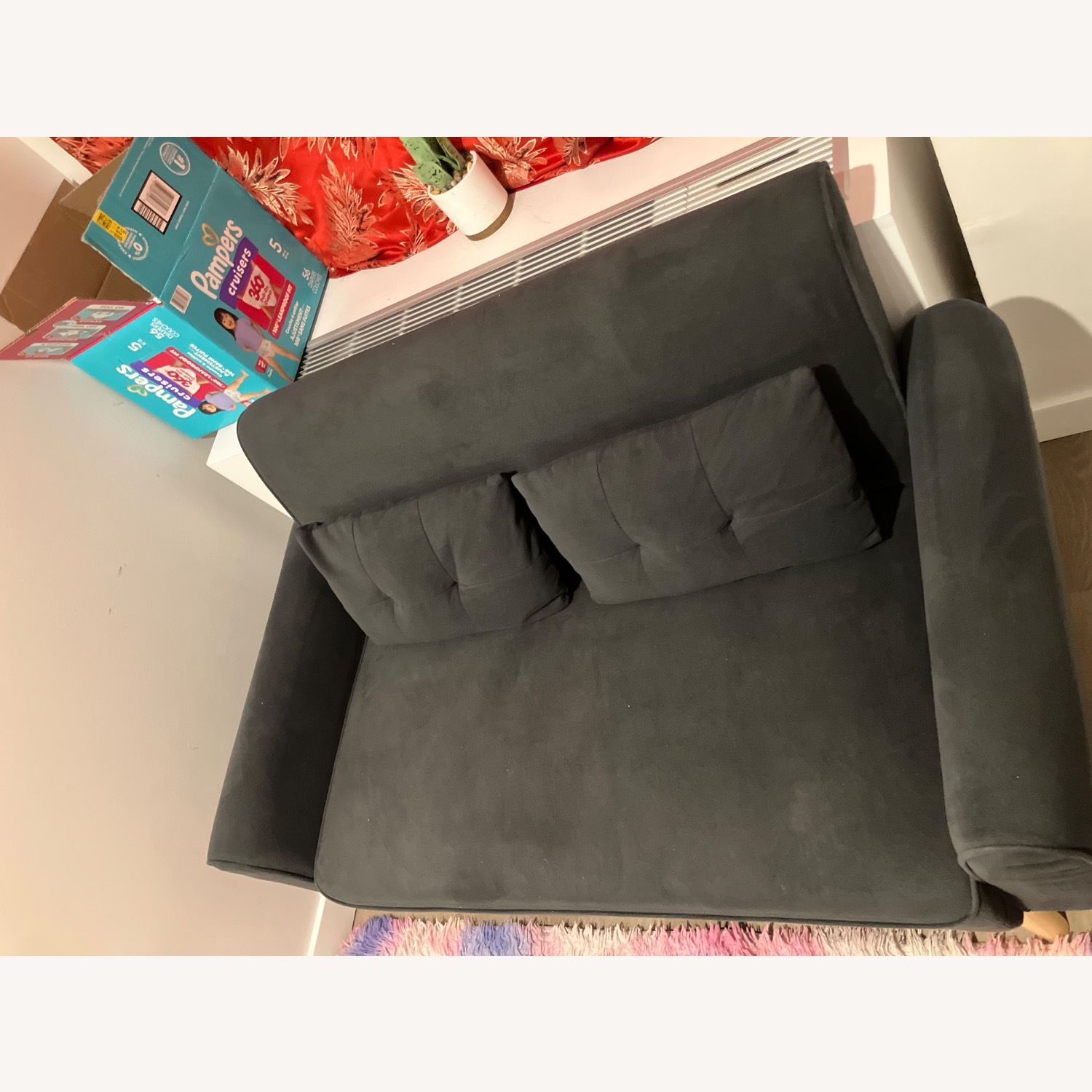 Modern Dark Grey Fabric Loveseat - image-2