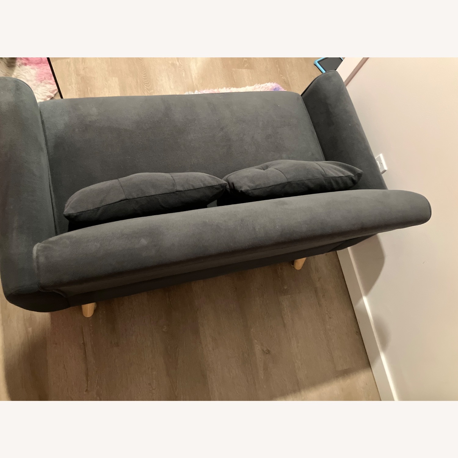 Modern Dark Grey Fabric Loveseat - image-3