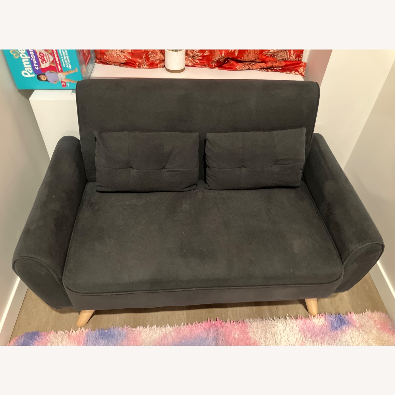 Modern Dark Grey Fabric Loveseat - image-1