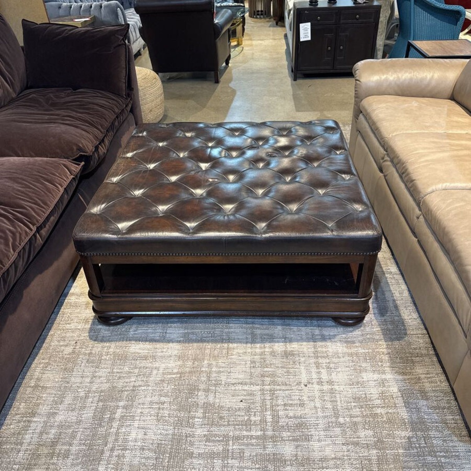 Oversized Square Ottoman Style 2-Tier Coffee Table - image-1