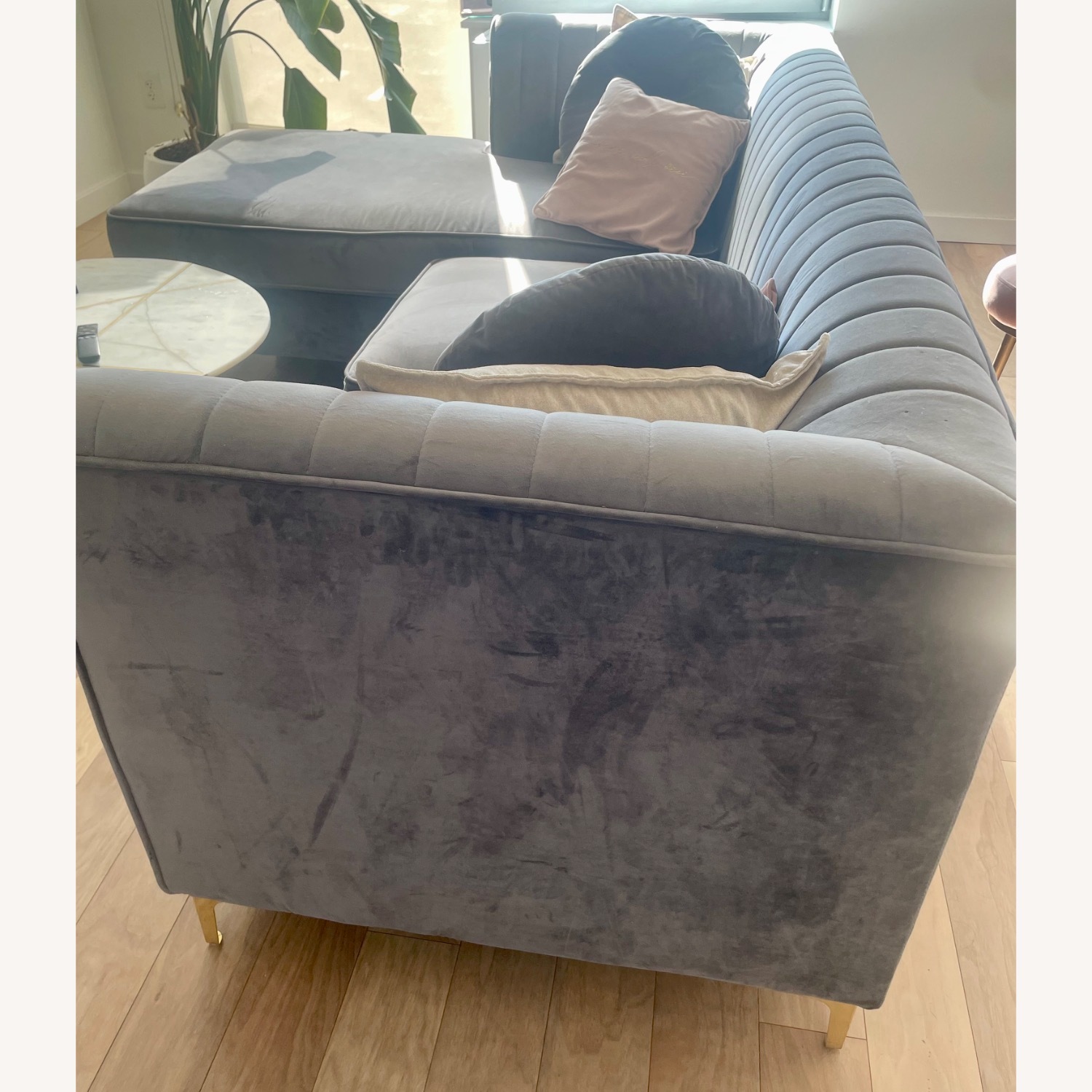 Dark Gray Velvet 3+ Piece Sectional - image-2