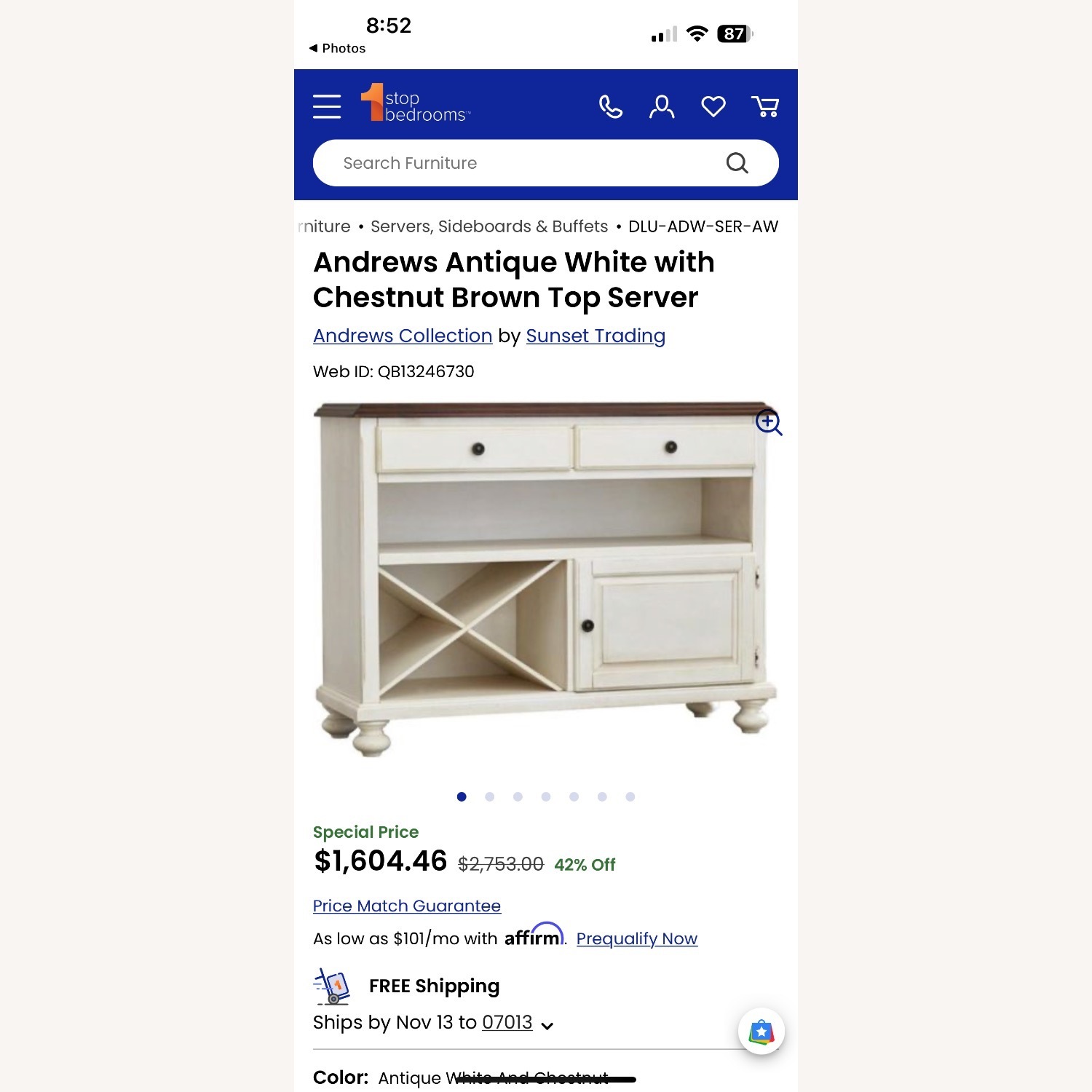 Vintage/Antique White Wood Sideboard - image-9