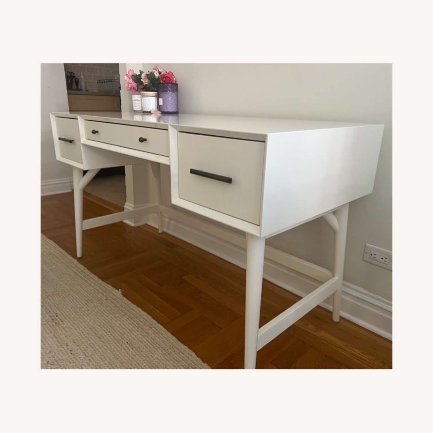 West Elm White Mid-Century Desk (52'') - image-2