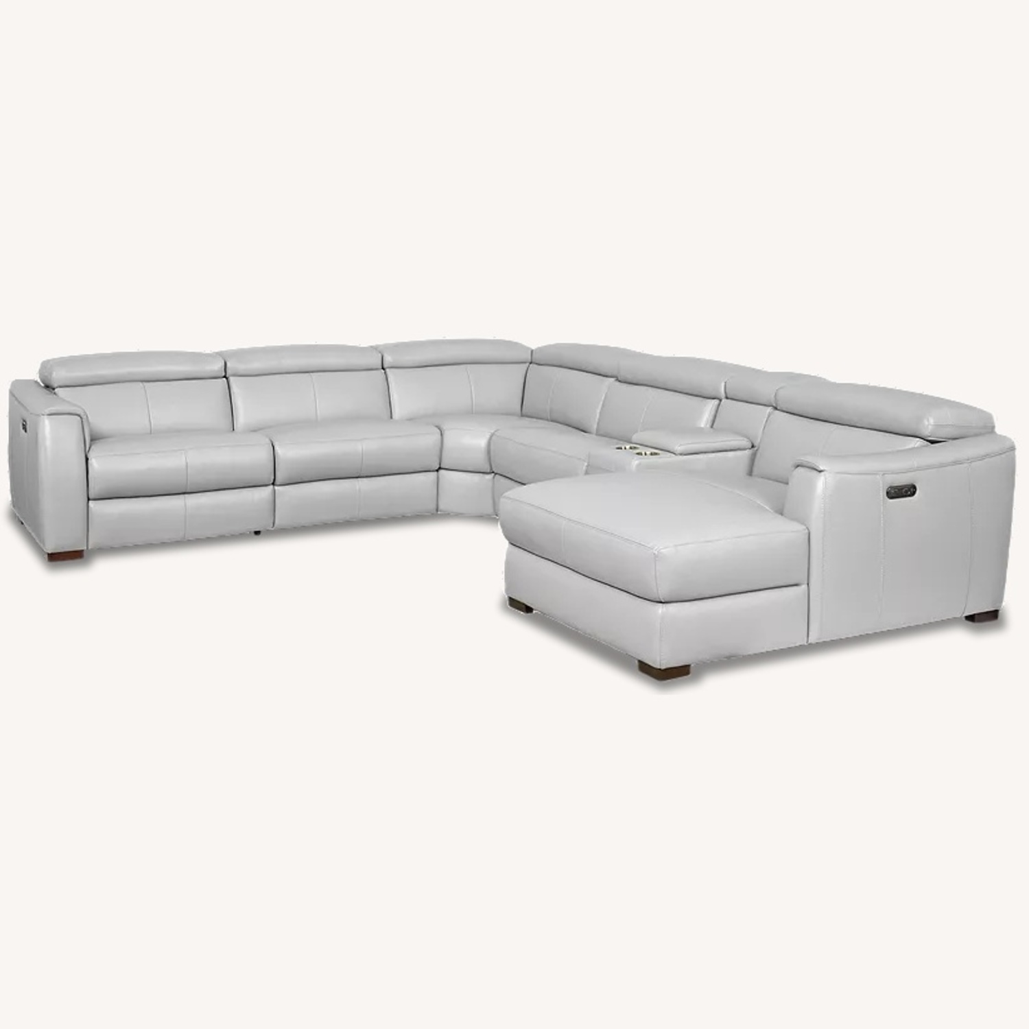 Havertys Light Gray Leather 3+ Piece Sectional - image-5