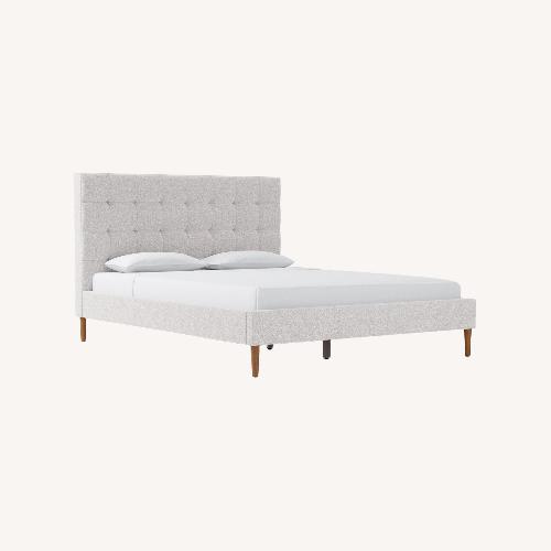 Used West Elm Emmett Grid Tufting, Bed, King, Chenille Tweed, Frost Gray, Cool Walnut for sale on AptDeco