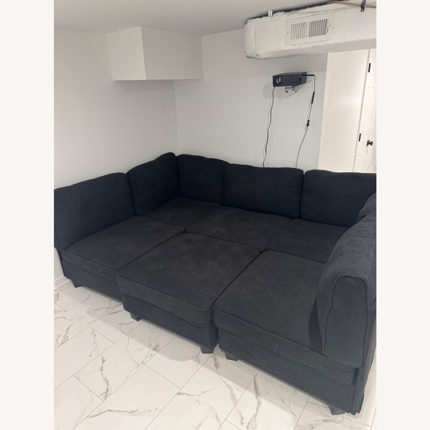 Black Fabric 3+ Seater Sofa - image-1