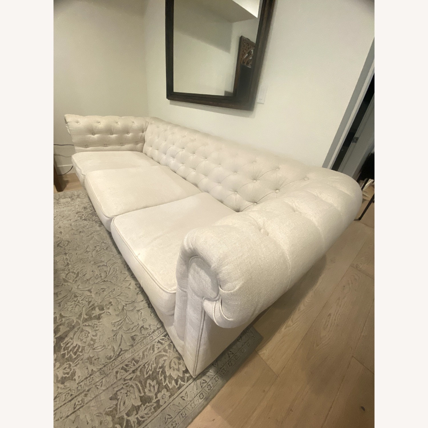 Vintage/Antique Finds White Linen 2 Seater Sofa - image-1
