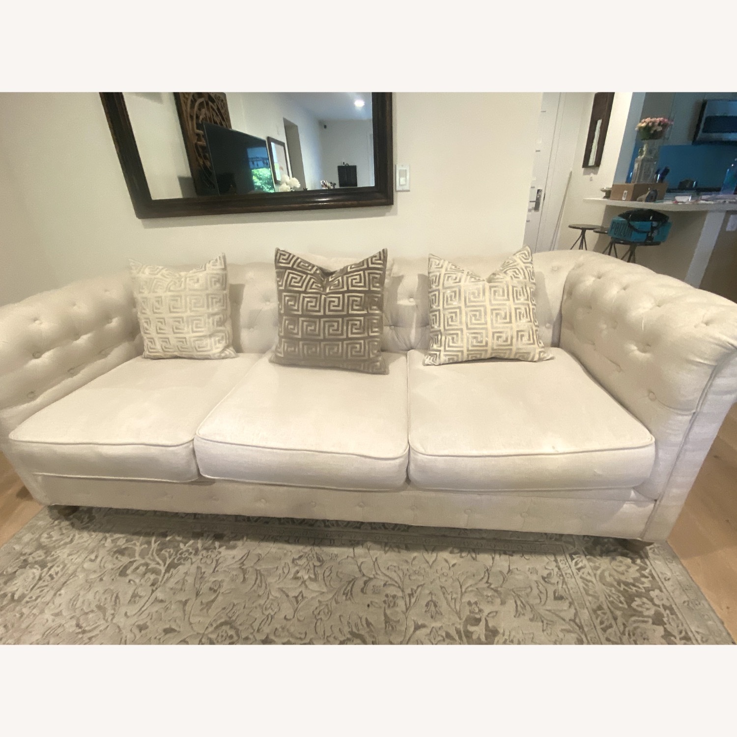 Vintage/Antique Finds White Linen 2 Seater Sofa - image-3
