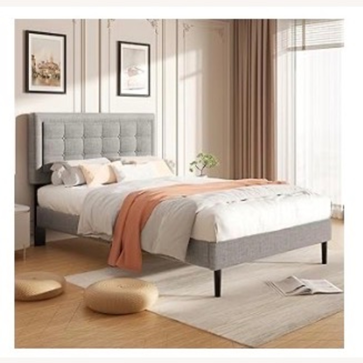 Light Gray Wood Full Bed - image-1