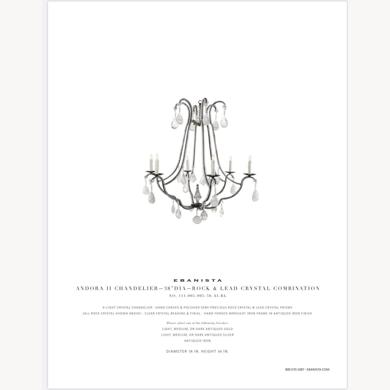 Black Iron & Rock Crystal Chandelier - image-2