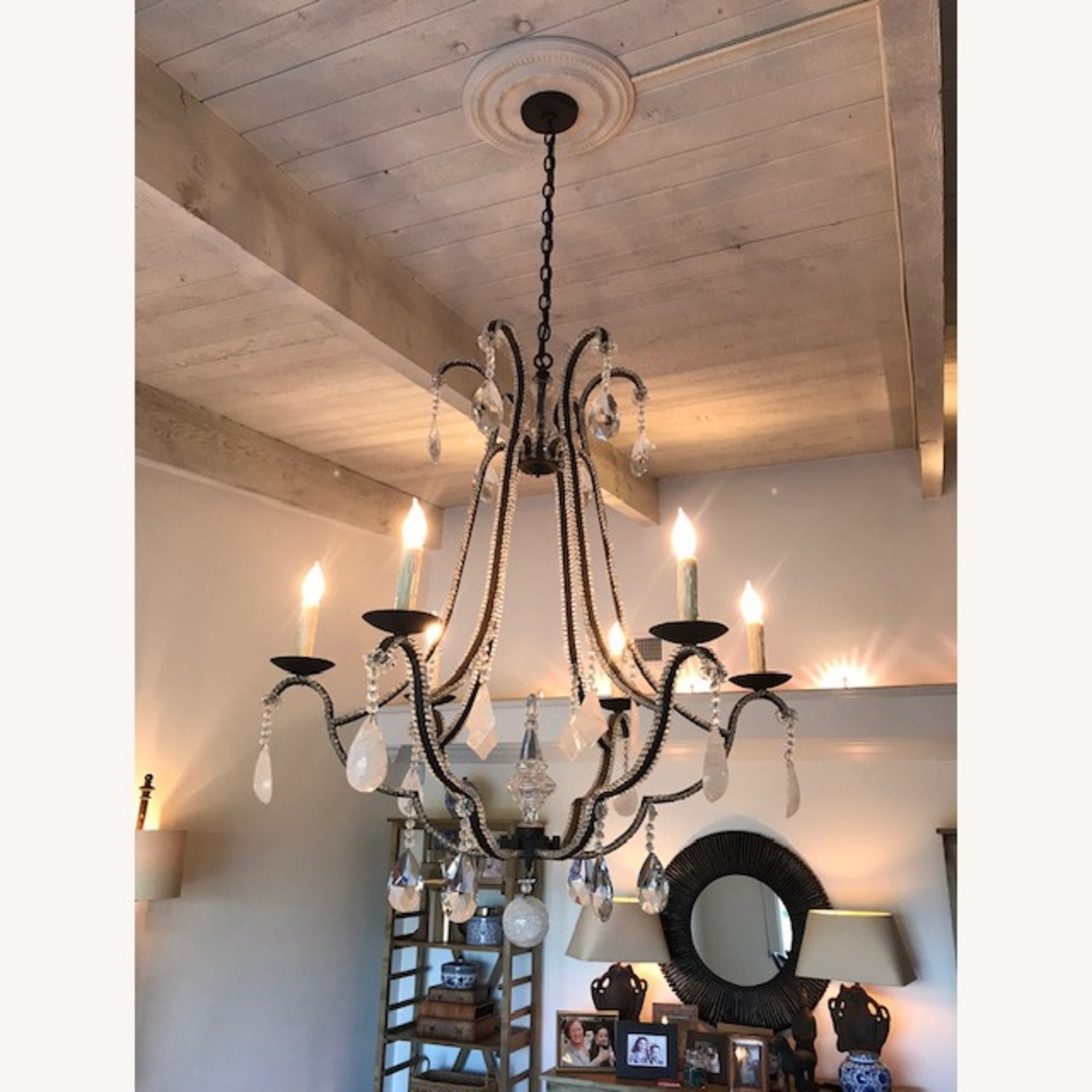 Black Iron & Rock Crystal Chandelier - image-5