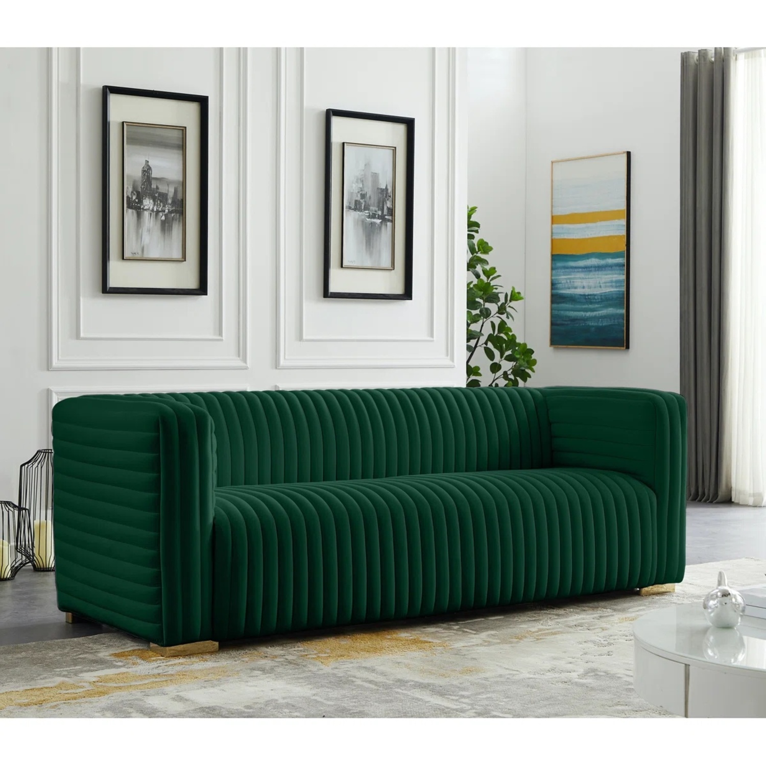 Wayfair Everly Quinn Green Velvet 3+ Seater Sofa - image-0