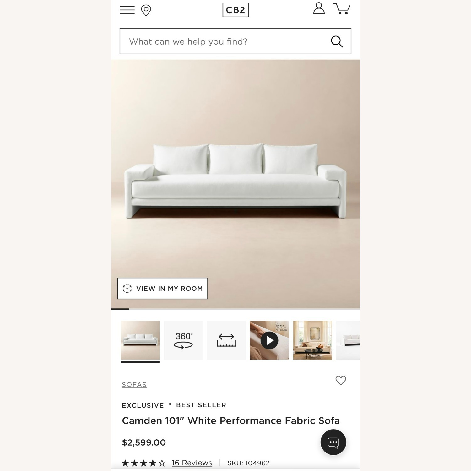 CB2 Designer 3-seater Sofa Camden White - image-2