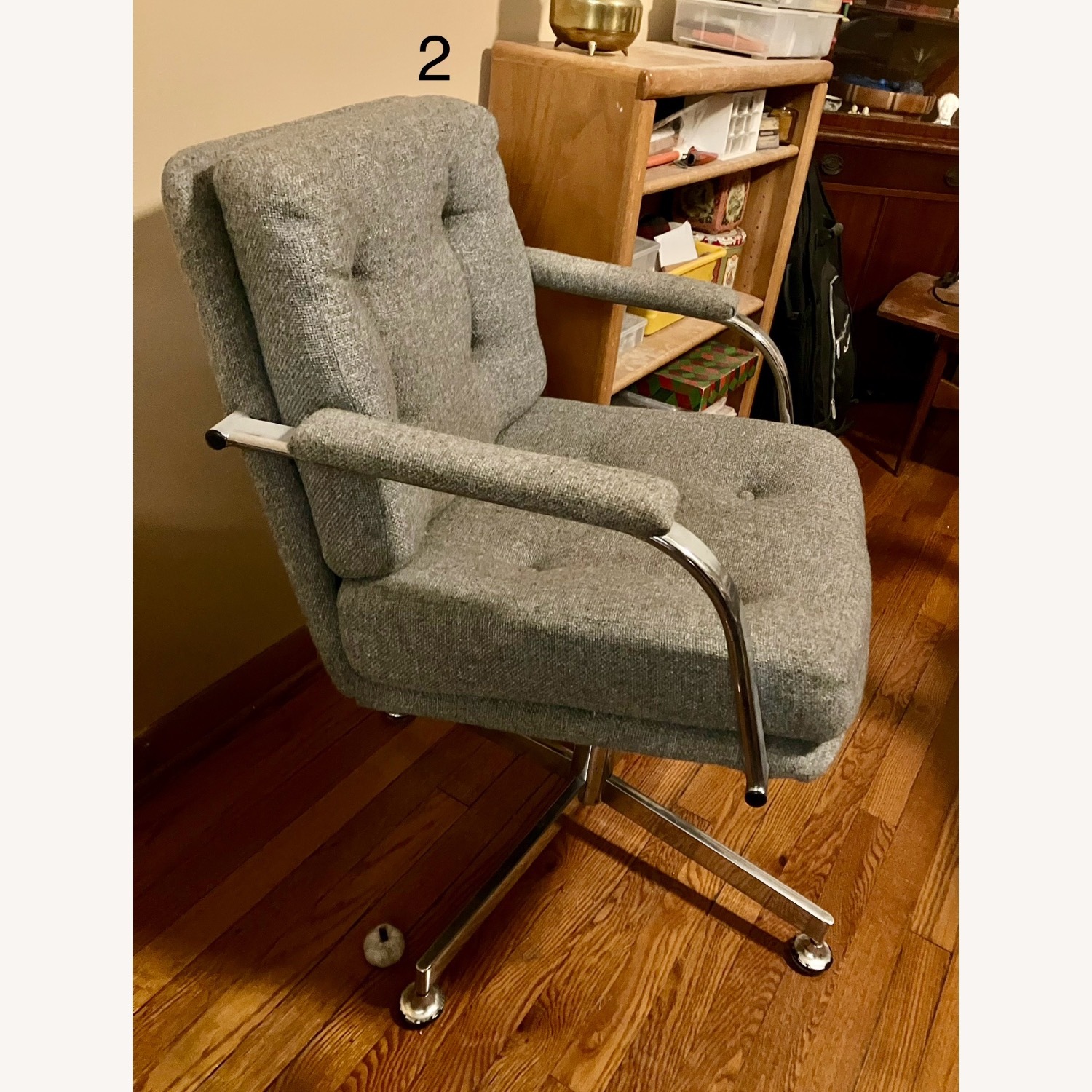 Vintage Midcentury Gray Upholstered Chairs - image-2