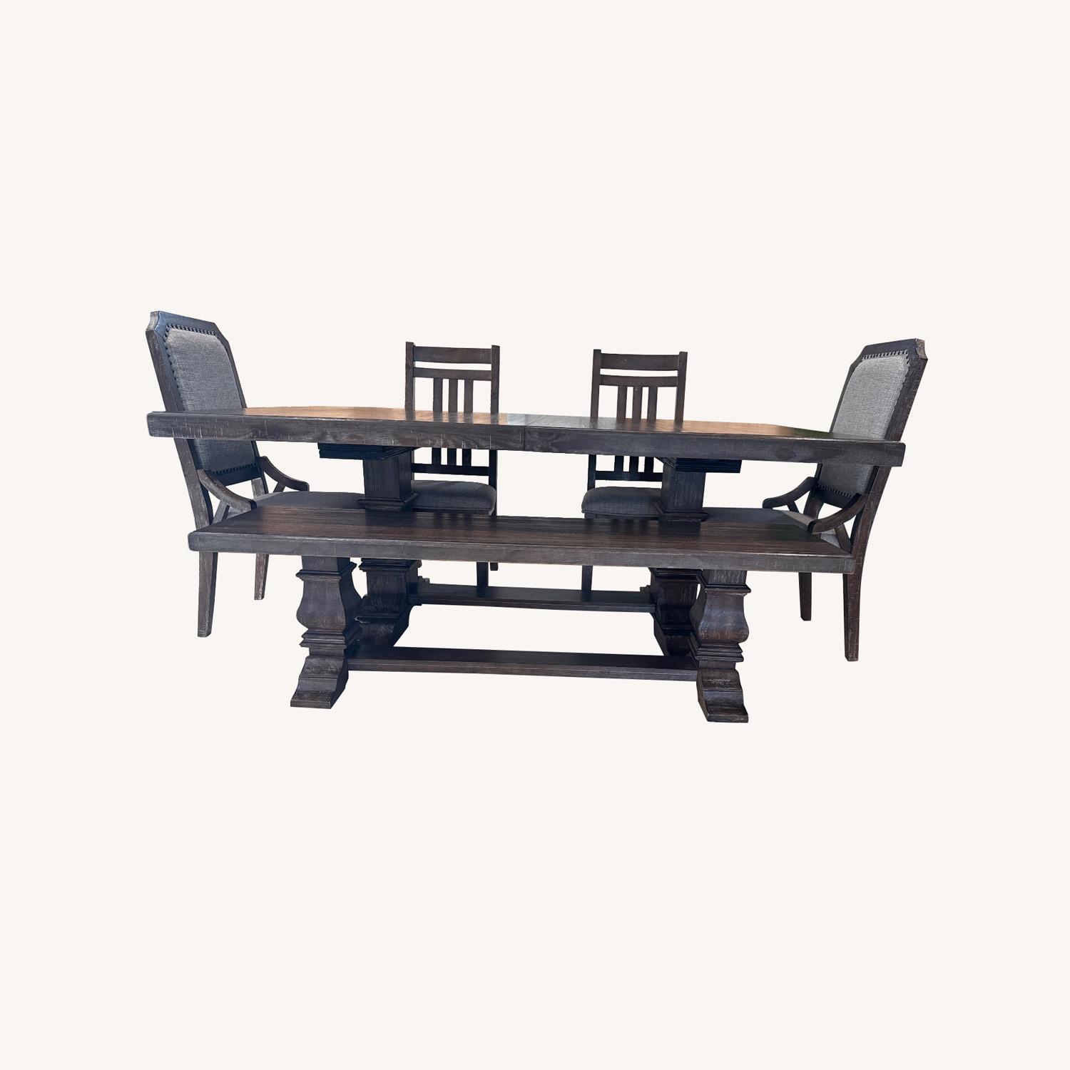 Dark Brown Extendable Wood Dining Set - image-0