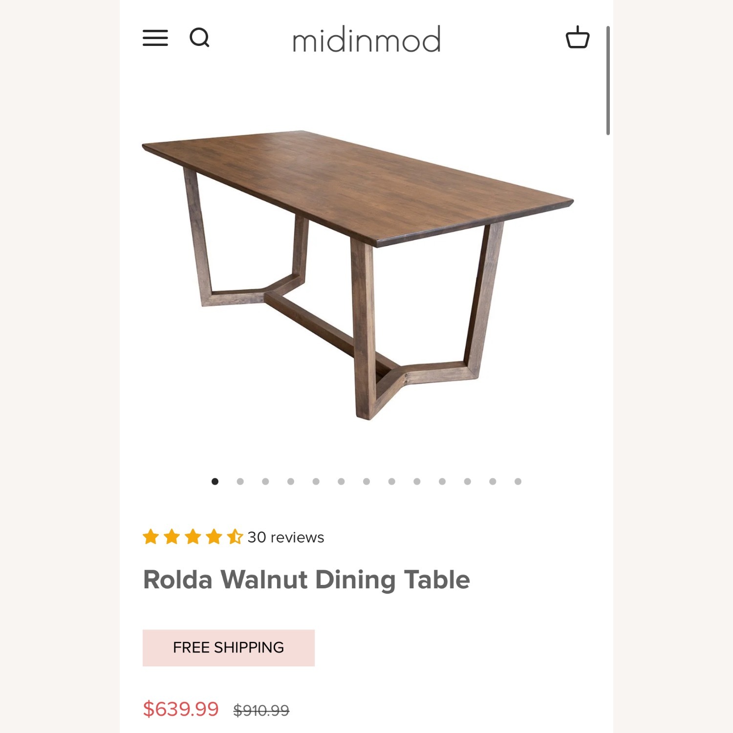 Mid Century Modern Solid Wood Dining Table - image-2