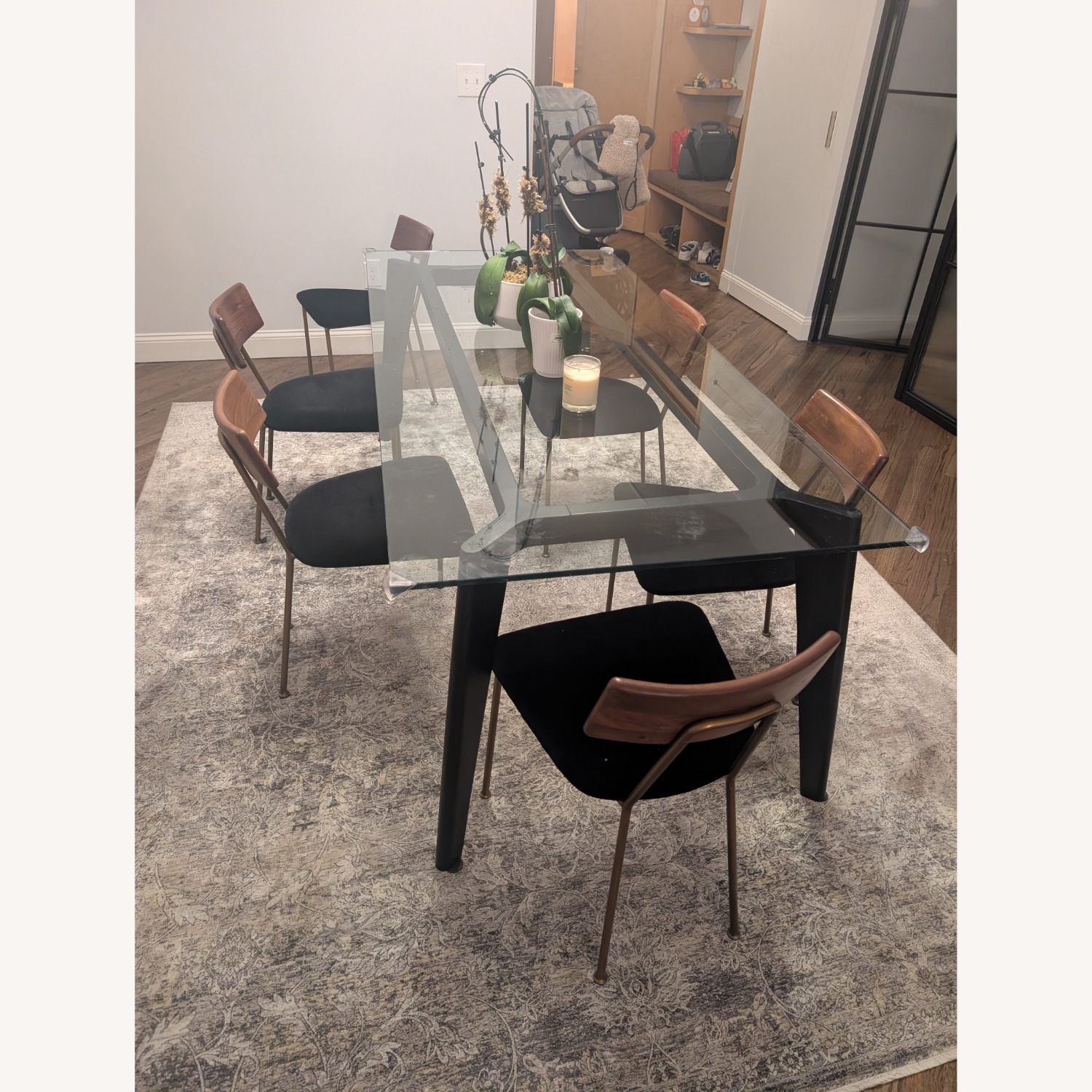 CB2 Black Glass Dining Set - image-1