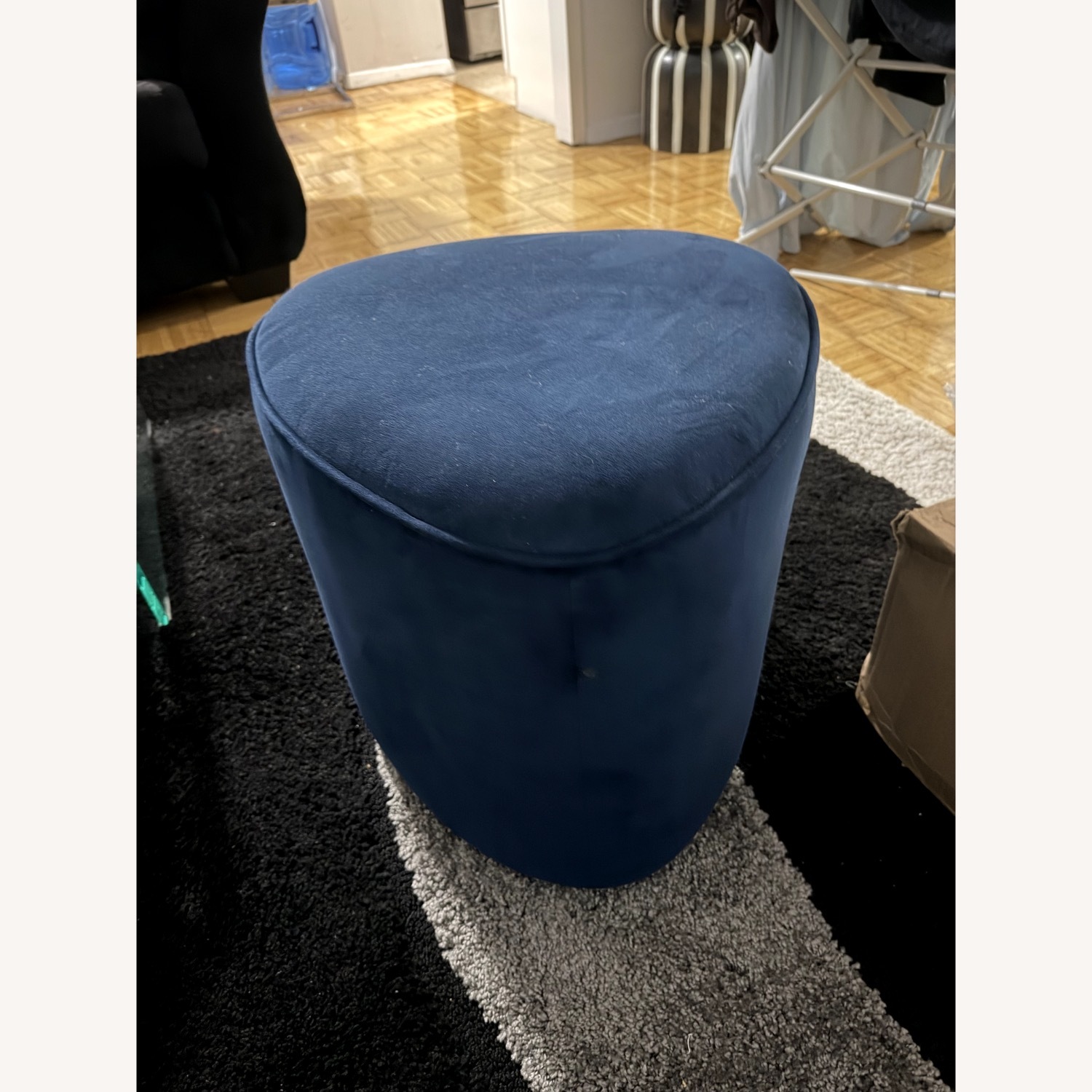 West Elm Isla Navy Blue Velvet Ottoman - image-2