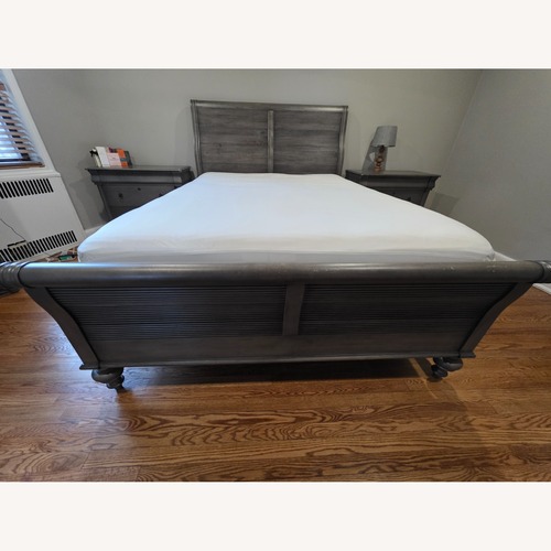 Used Ethan Allen Kingston Dark Gray Wood Queen Bed for sale on AptDeco