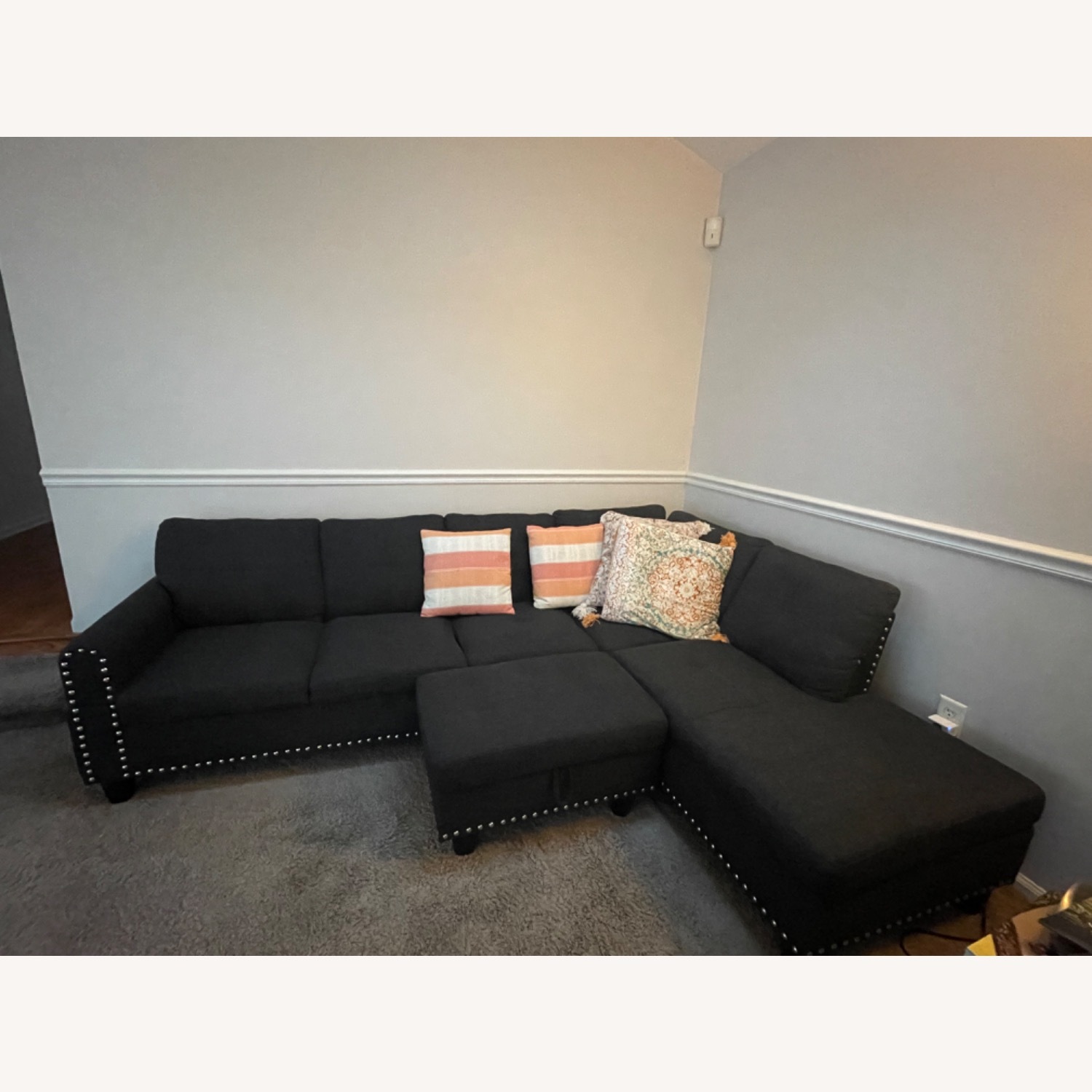 Dark Green Fabric 3+ Piece Sectional - image-1