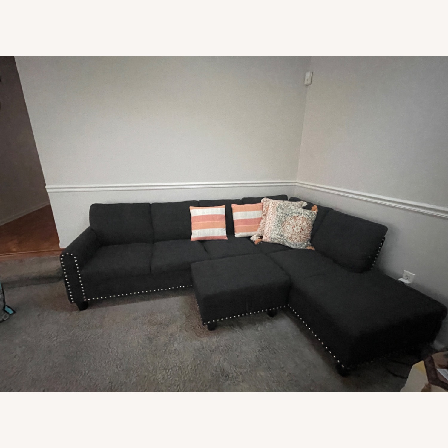 Dark Green Fabric 3+ Piece Sectional - image-2