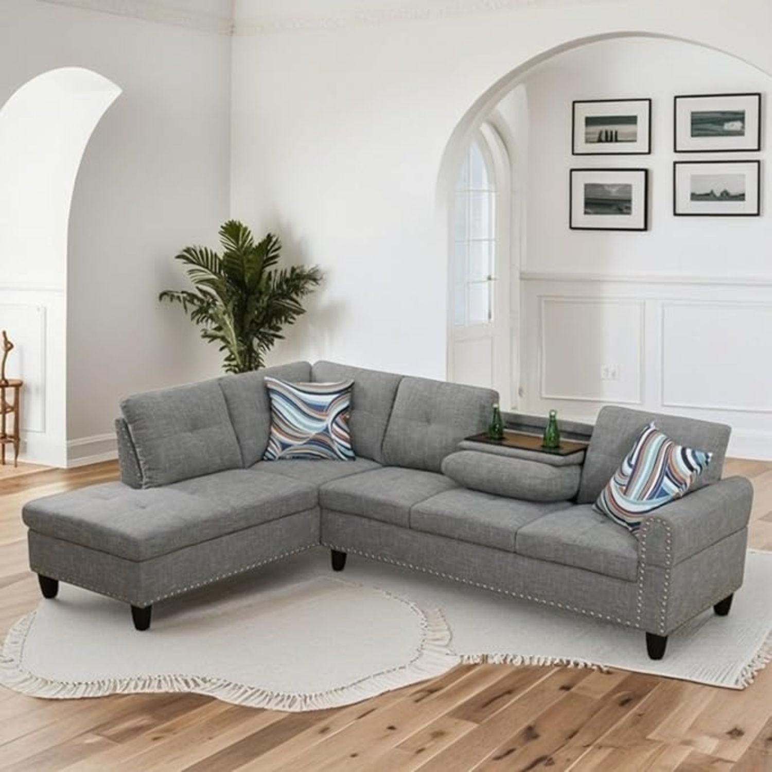 Dark Green Fabric 3+ Piece Sectional - image-6