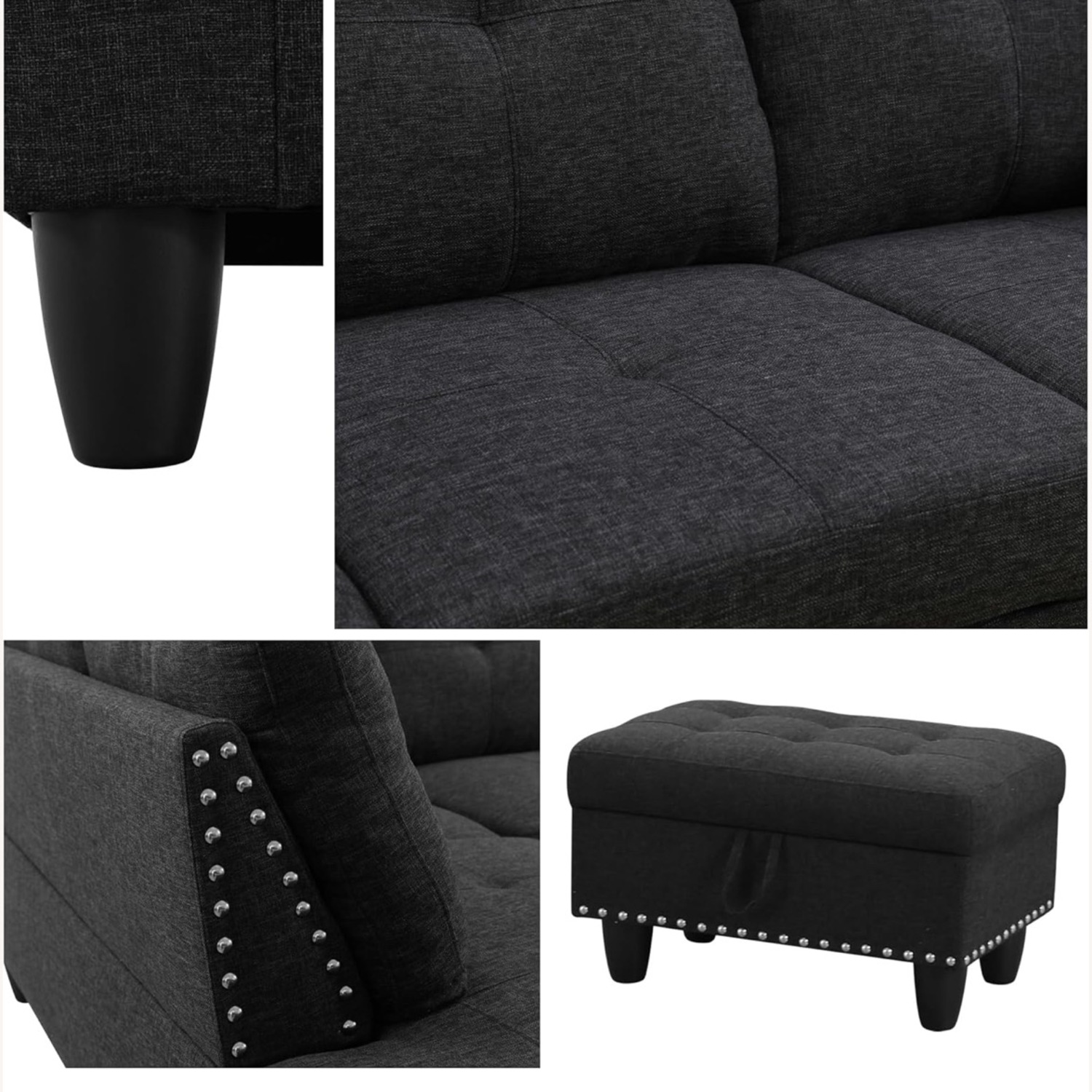 Dark Green Fabric 3+ Piece Sectional - image-5