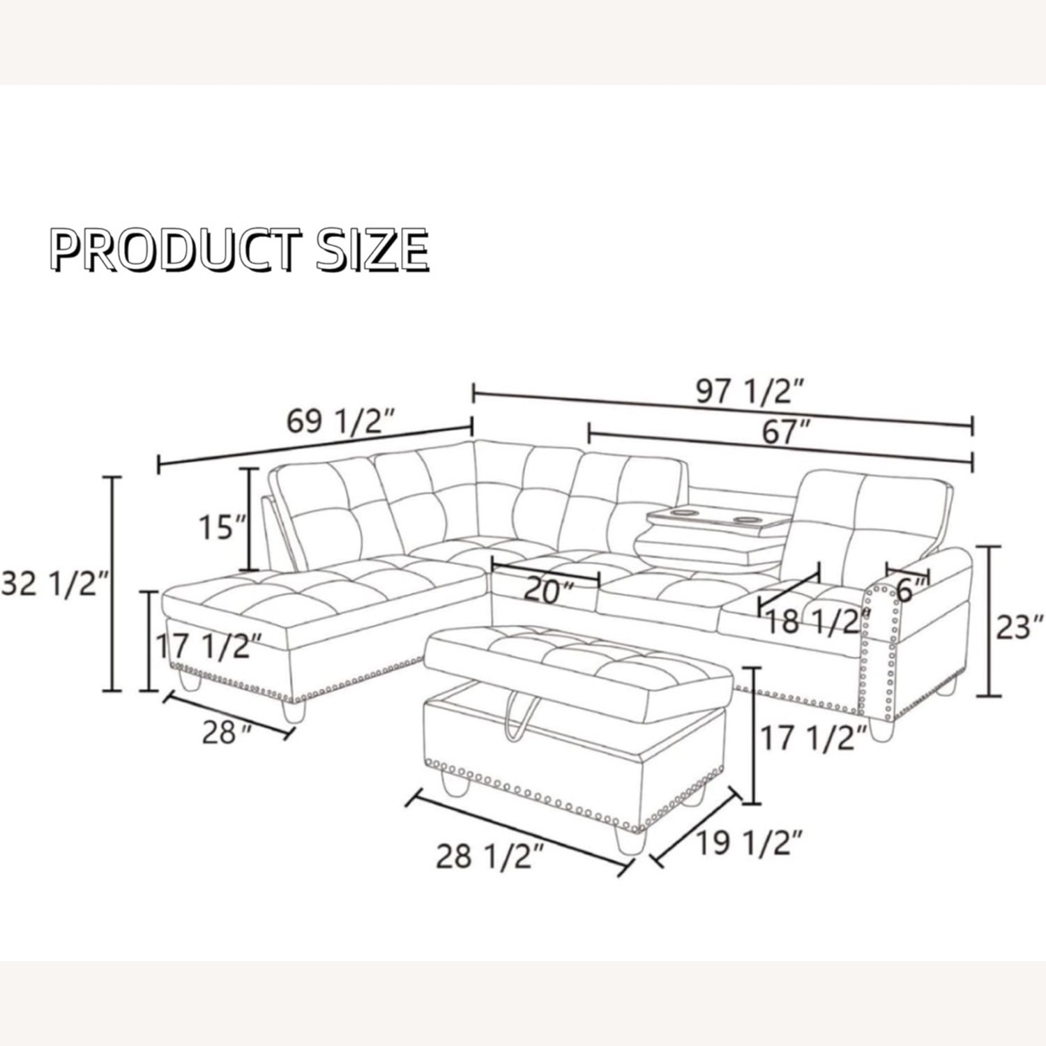 Dark Green Fabric 3+ Piece Sectional - image-4