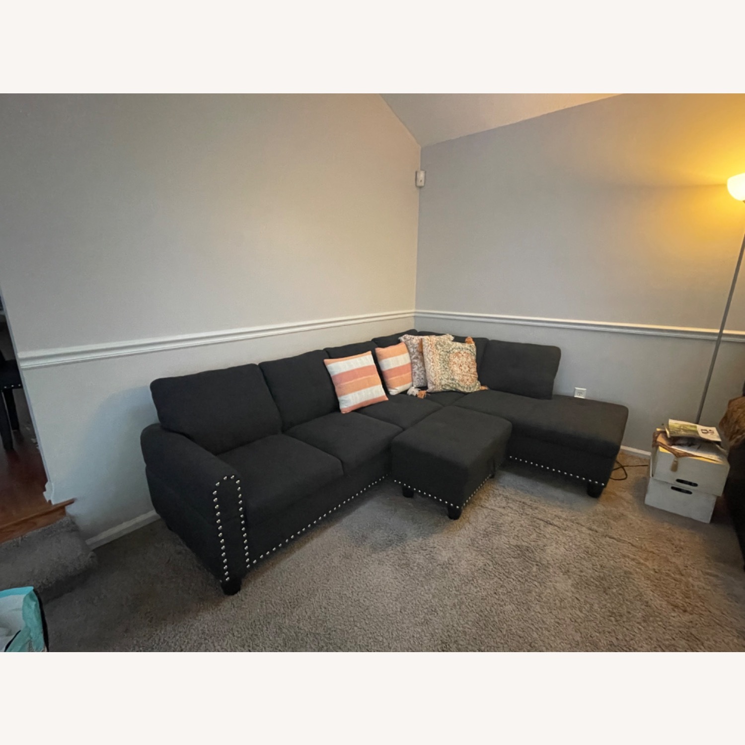 Dark Green Fabric 3+ Piece Sectional - image-3