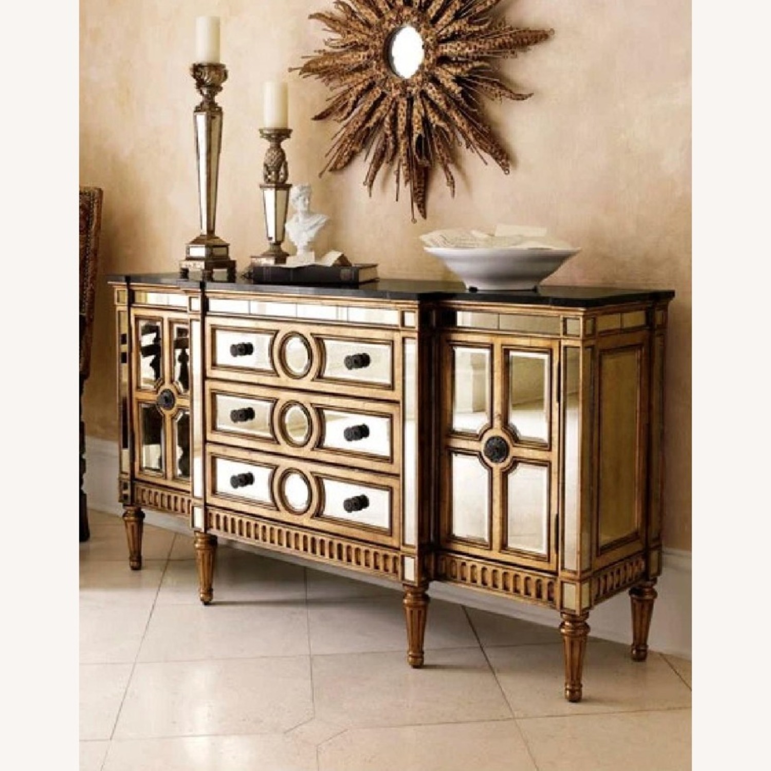 Horchow by Neiman Marcus Golden Mirrored Console - image-2