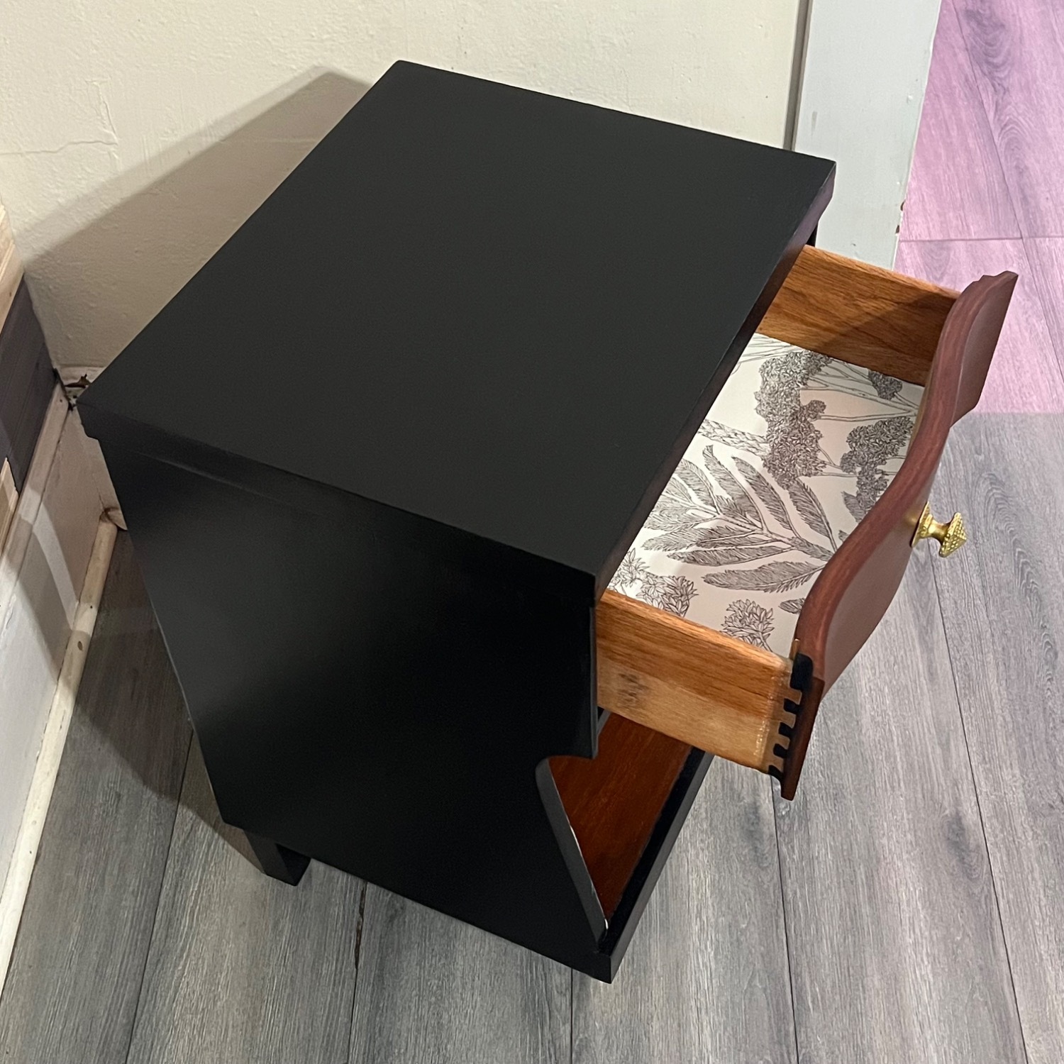 Vintage/Antique Finds Black Wood Nightstand - image-8