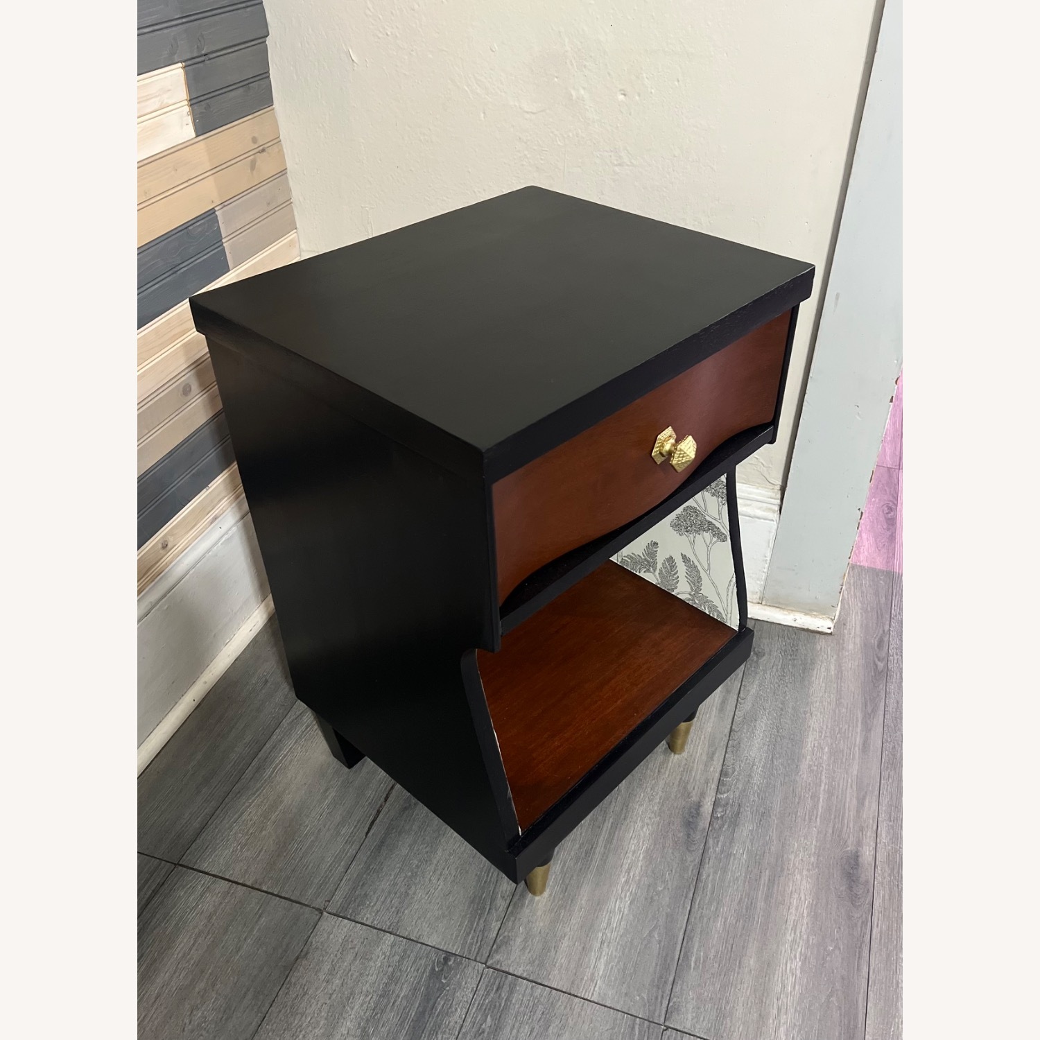 Vintage/Antique Finds Black Wood Nightstand - image-9