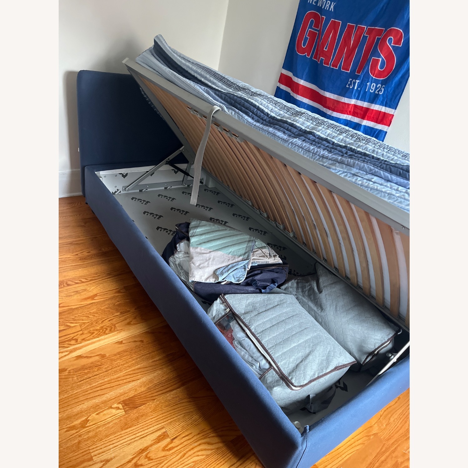 Flou Notturno Navy Blue Fabric Twin XL Bed - image-3