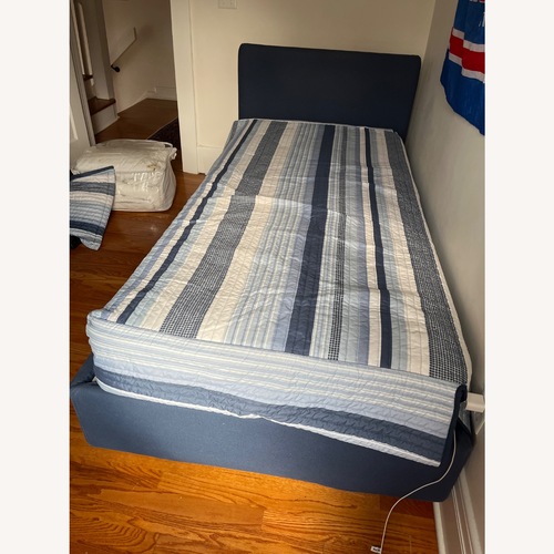 Used Flou Notturno Navy Blue Fabric Twin XL Bed for sale on AptDeco