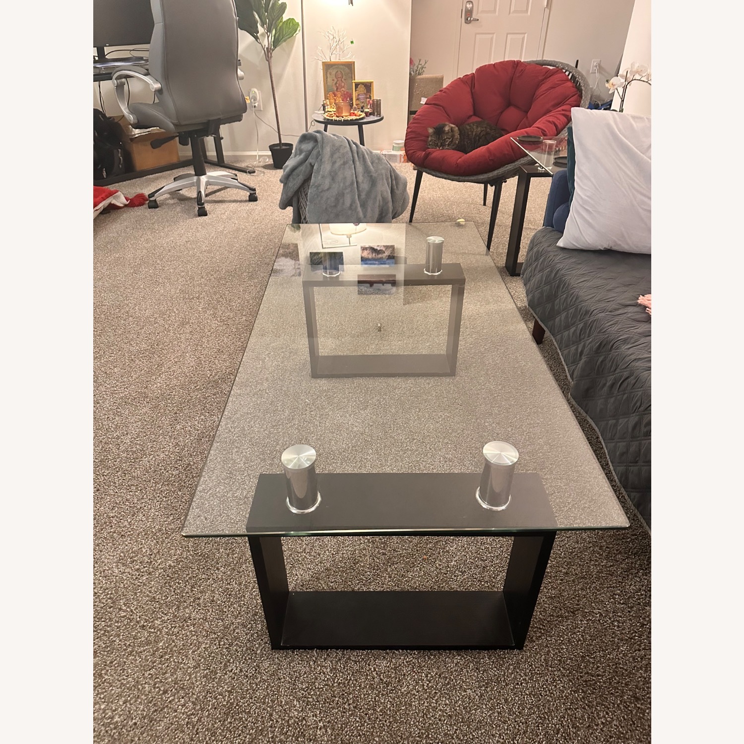 Crate & Barrel Dark Brown Glass Coffee Table - image-3