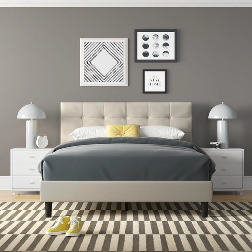 Used Wayfair Light Gray Fabric Queen Bed for sale on AptDeco