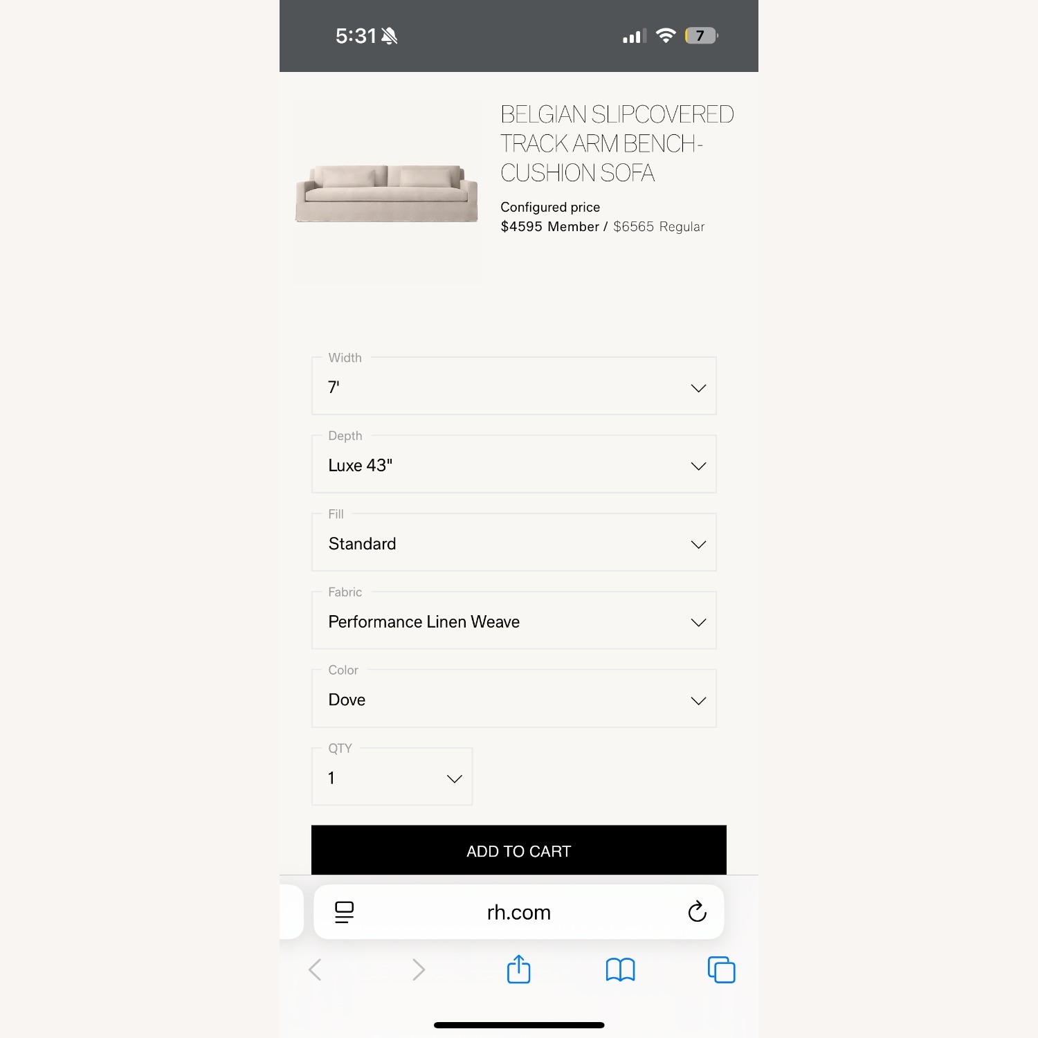 Restoration Hardware Belgian Bench-Cushion Sofa - image-4