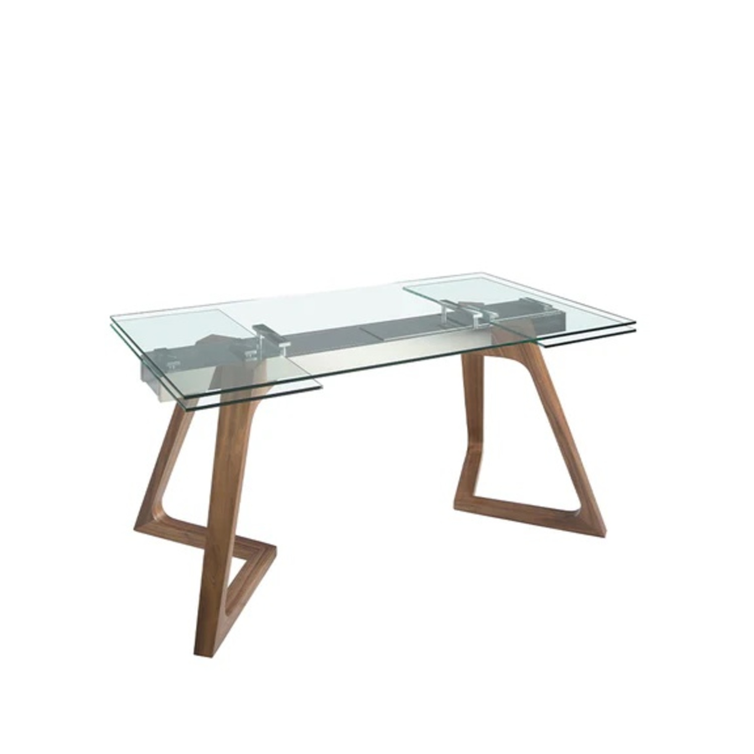 walnut square glass extendable dining table Modani Walnut and Glass Extendable Dining Table AptDeco