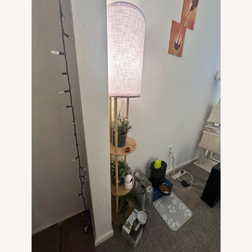 Used Contemporary Wooden Floor Lamp with shelves  for sale on AptDeco
