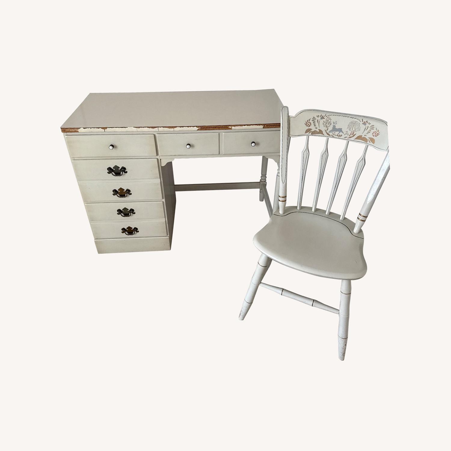 Ethan Allen American Carved White Desk - image-0