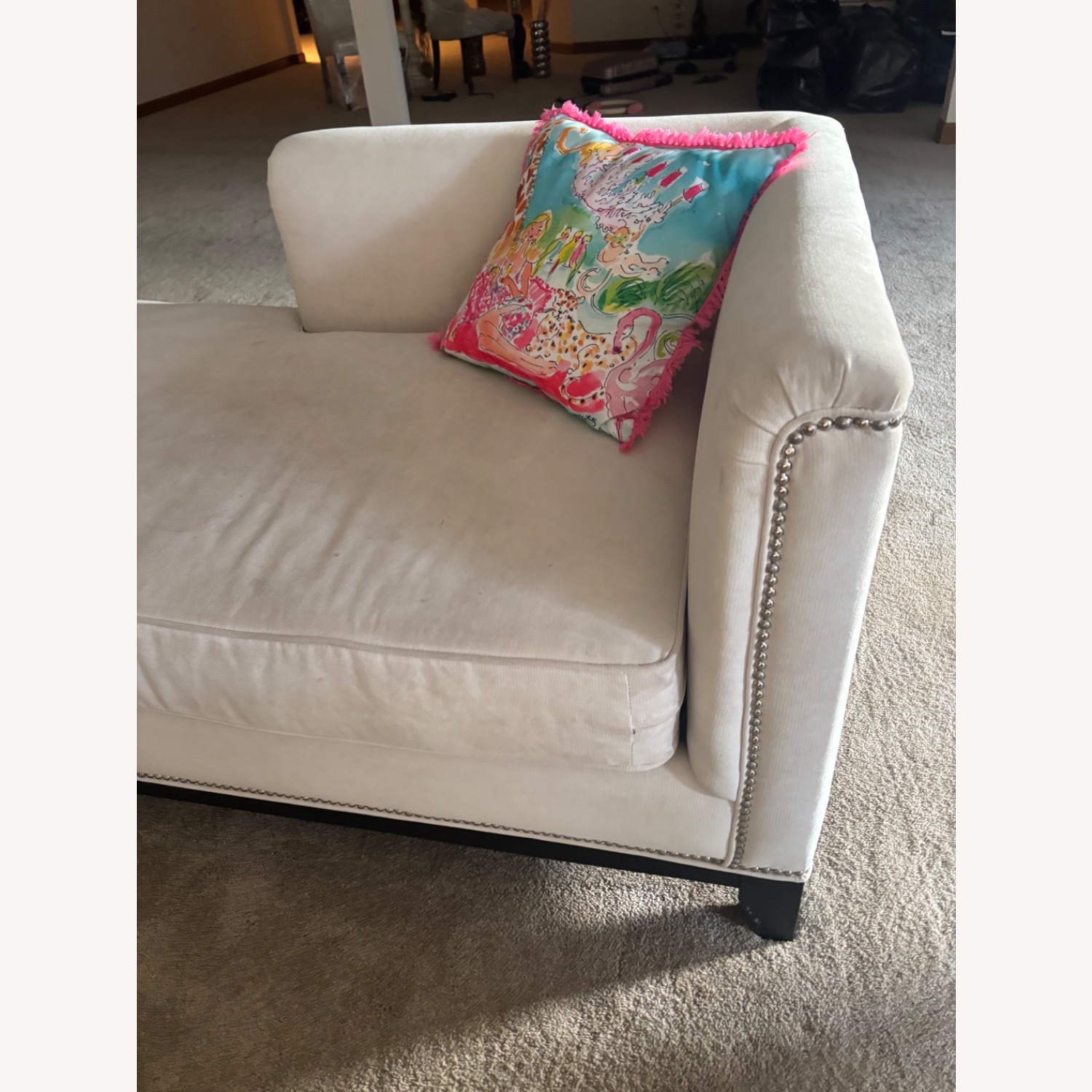 Z Gallerie Natural Velvet Chaise Lounge - image-5